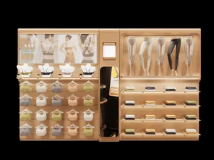 A retail display showcasing a variety of sportswear.