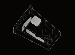 Floor plan of a minimalist black and white architectural interior