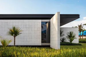 A modern building with a concrete exterior.