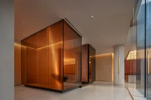 Modern lobby entrance featuring glass walls.
