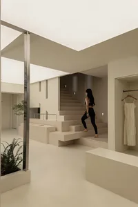 A minimalist home with concrete and glass elements