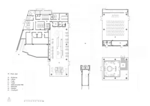 Office building floor plan featuring steel, glass, and concrete materials.