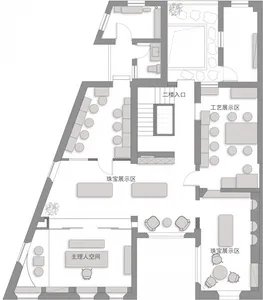 工藝展示間佈局，展現混合材質與家具。