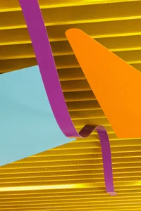 Abstract artwork featuring a bold, modern design using metallic foil material.