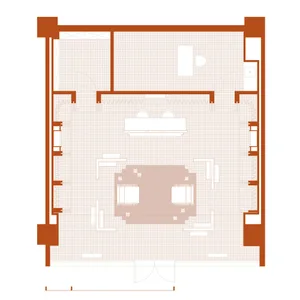 A detailed 2D architectural drawing of a modern residential apartment layout.