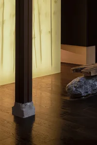 A modern interior design featuring a composite material with integrated lighting.