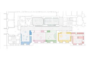 Floor plan showcasing a modern apartment layout with living room, kitchen, bedrooms, and bathrooms.