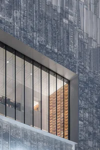 Perforated metal facade of a modern building