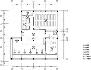 Floor plan of a spa center with various rooms and zones labeled.