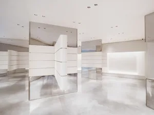 Modern interior design featuring horizontal glass panels