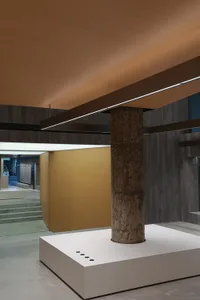 Modern industrial interior design featuring concrete materials.