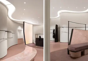 Modern retail interior featuring polished concrete floors and minimalist design elements.