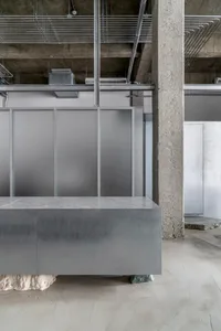 Concrete floor and walls in an industrial office space