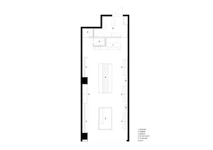 A commercial interior retail shop neutral colors floor plan with designated areas for counter, display, and hanger.