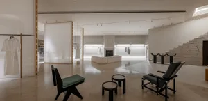 Modern retail space with marble and concrete materials
