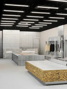 Modern retail store with concrete floors and minimalist design