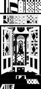 Modern, black and white architectural interior design graphic