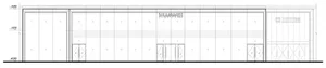 A detailed technical sketch of a Huawei retail storefront with measuring dimensions