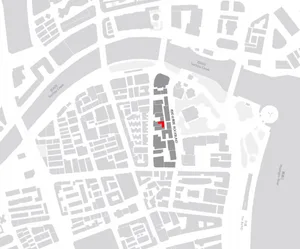 一張詳細的上海都市地圖，突顯建築地標與都市規劃。