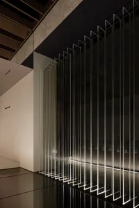 Modern interior with glass panels and minimalist design