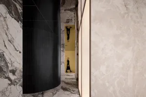 Modern interior design featuring marble material in a corridor.
