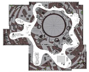 Concrete Plaza Plan with circular feature and winding pathways