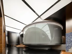 Modern office space featuring glass walls