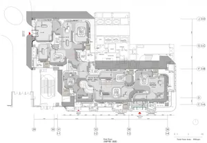 Detailed architectural floor plan of the first floor showing various rooms and zones.