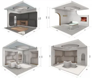 Floor plan of a spa with concrete, glass, and wood materials