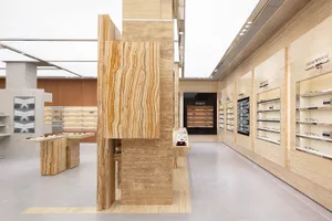 Modern retail space featuring marble stone walls