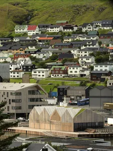 Modern residential buildings made of wood and concrete