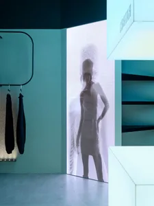 A modern retail space showcasing unique lighting design