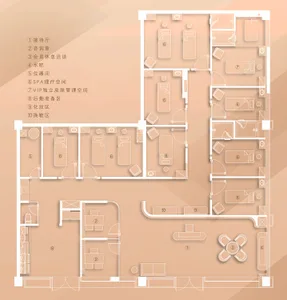 Blueprint of an office space showing various rooms and arrangements