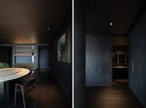Modern interior design featuring concrete materials and minimalist style.