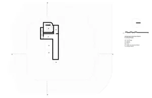 L-shaped architectural floor plan with labeled rooms and equipment for indoor and outdoor spaces.