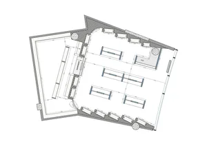 Detailed furniture layout plan for a coffee shop interior design