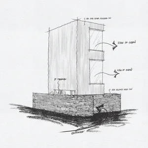 A modern residential building with a concrete and glass exterior, featuring a terrace with ocean views.