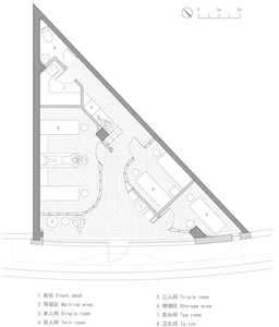 Floor plan of an accommodation suite designed for a hotel.