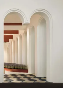 An industrial brick corridor