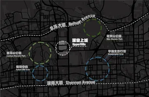 A detailed urban plan city map depicting major streets, parks, and landmarks.