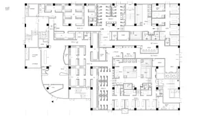Floor plan of an office space layout designed on paper