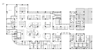 Black and white 2D architectural drawing of a 2nd floor office layout.