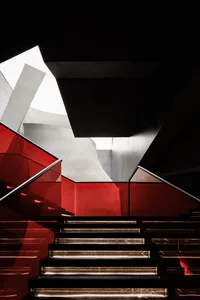 A modern interior design with glass elements.