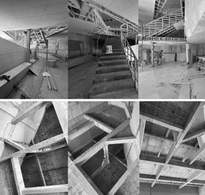 Construction site featuring a modern concrete staircase