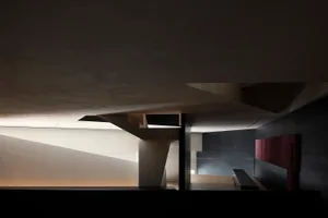 Modern minimalist interior design featuring concrete material.