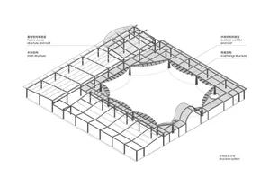 鋼構建築技術圖，標示結構元件並附建築平面細部視圖