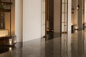 Concrete flooring in a hotel corridor