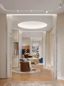 Modern retail space with concrete flooring and modern fixtures.