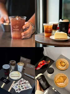 Various food items and drinks in a restaurant setting