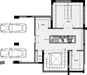 Floor plan depicting an architectural design with mixed media elements